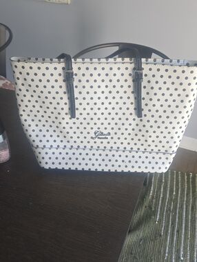 Guess White Polka Dot Tote with Black Handles